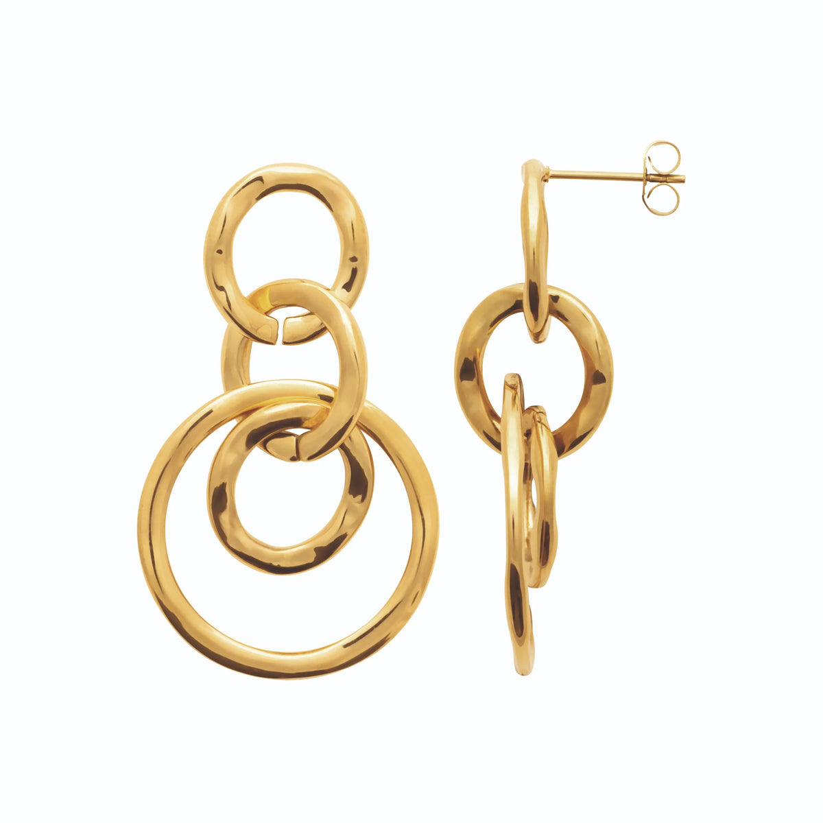 Boucles d’oreilles pendantes anneaux entrelacés en acier PVD doré