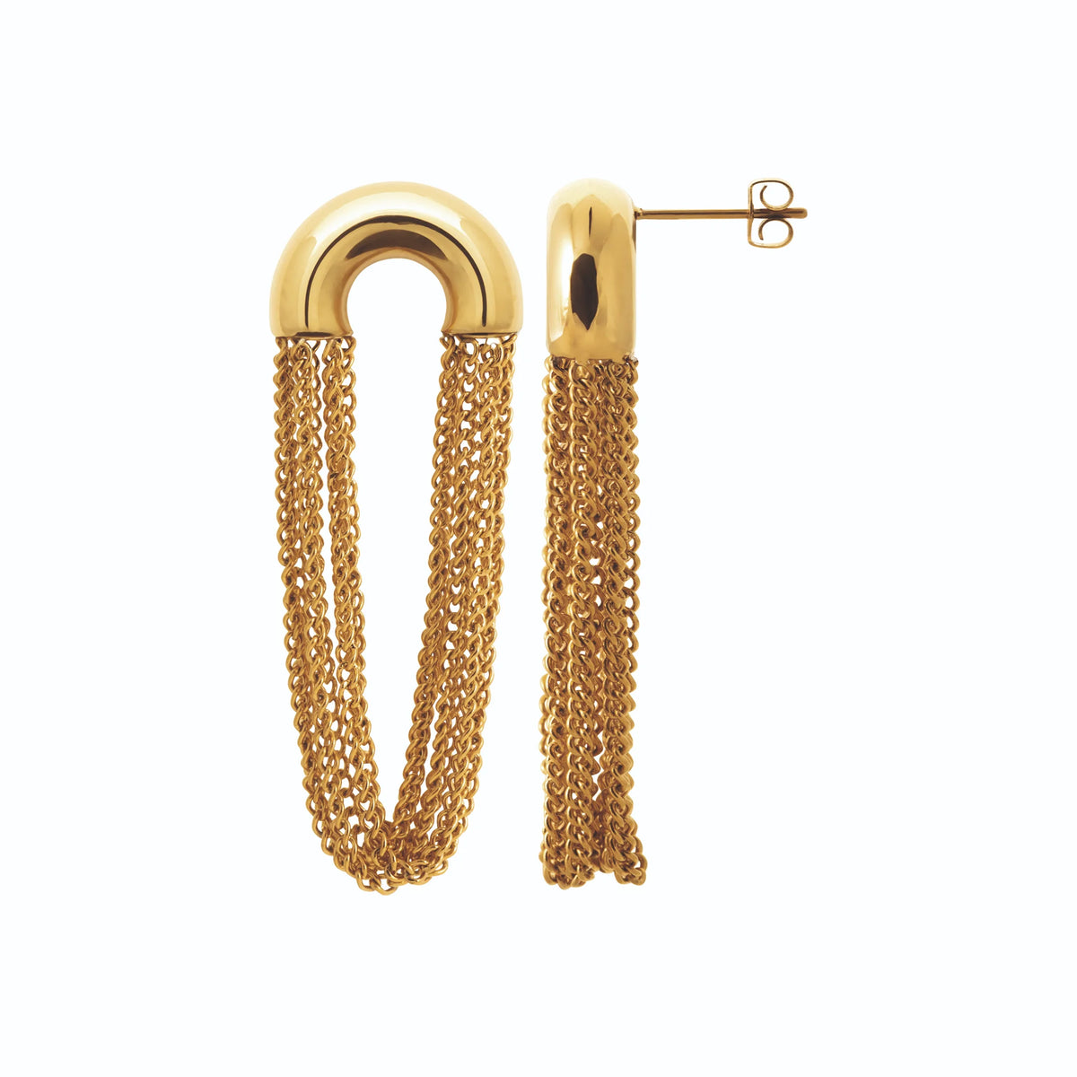 Boucles d’oreilles pendantes arche et chaînes en acier PVD doré