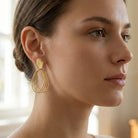 Boucles d'oreilles Pendantes "Éventail Ovale" en PVD Doré (Fermoir Papillon)