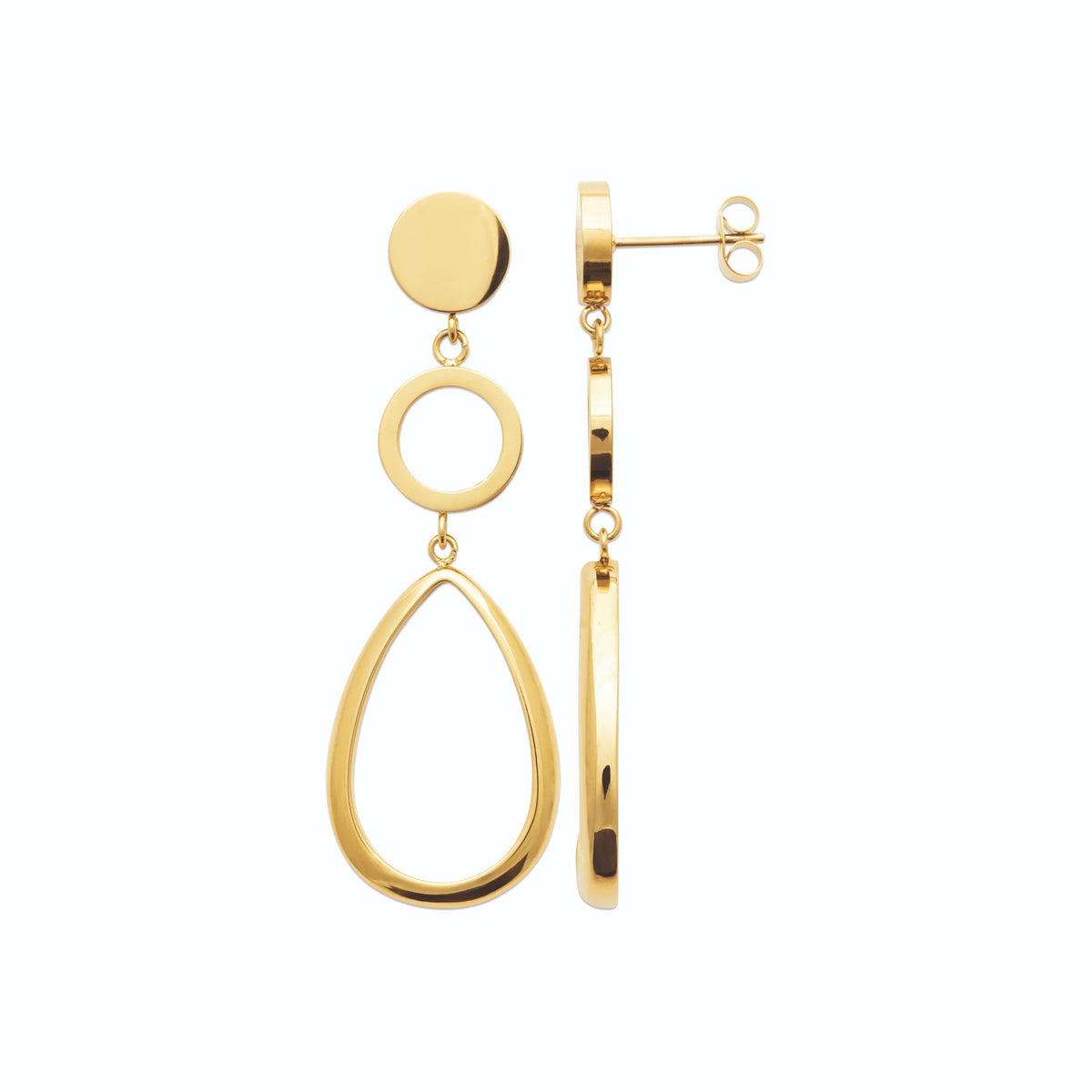Boucles d’oreilles pendantes géométriques en acier PVD doré