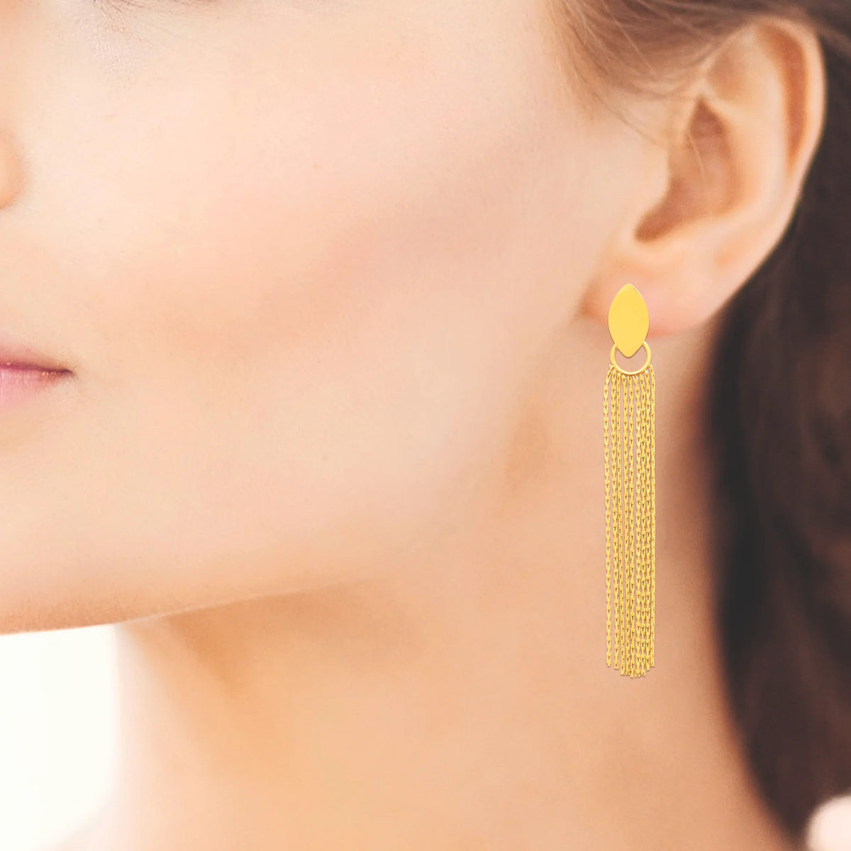 Boucles d’oreilles pendantes navette et franges de chaînes en acier PVD doré