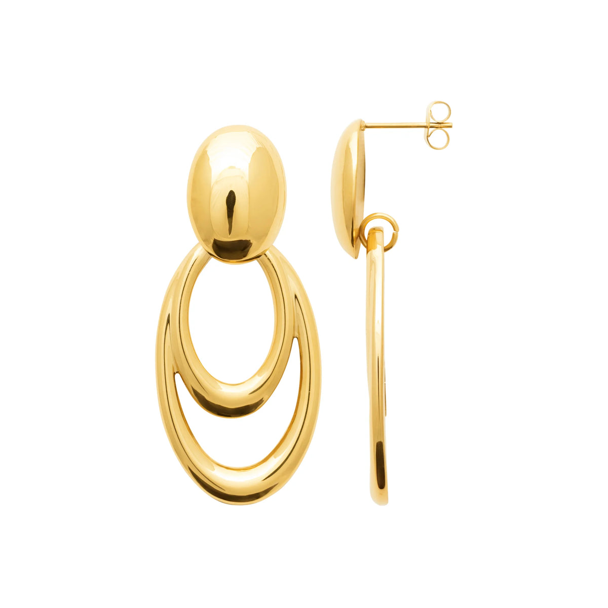 Boucles d’oreilles pendantes ovales emboîtés en acier PVD doré