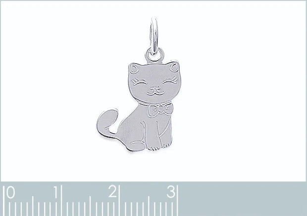 Pendentif chat assis enfant en argent 925 rhodié, vue de face