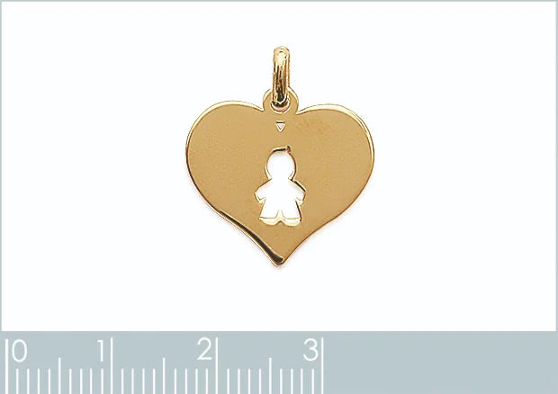 Pendentif cœur silhouette de garçon enfant en plaqué or, vue de face