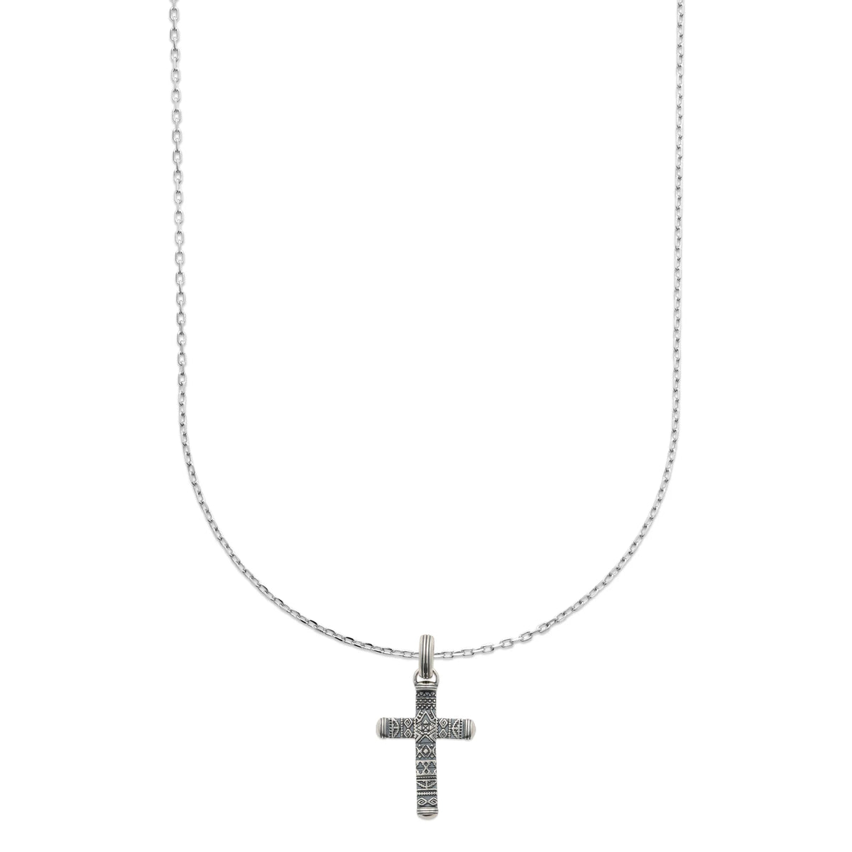 Pendentif croix à motifs ethniques en argent 925 vu de profil