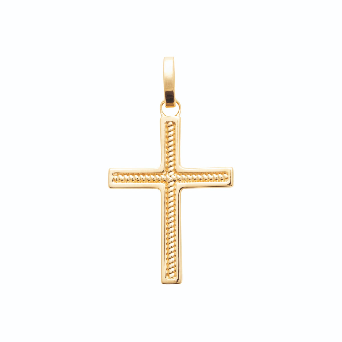 Pendentif croix bordée de cordelette en plaqué or