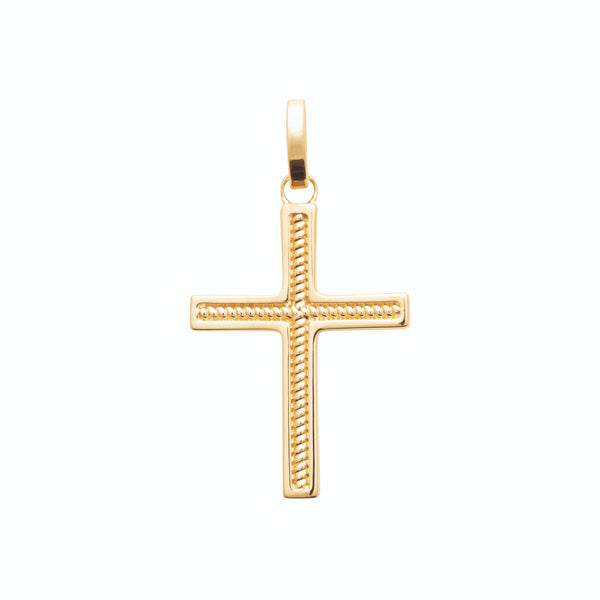 Pendentif croix bordée de cordelette en plaqué or