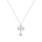 Pendentif croix filigranée en argent rhodié vu de profil