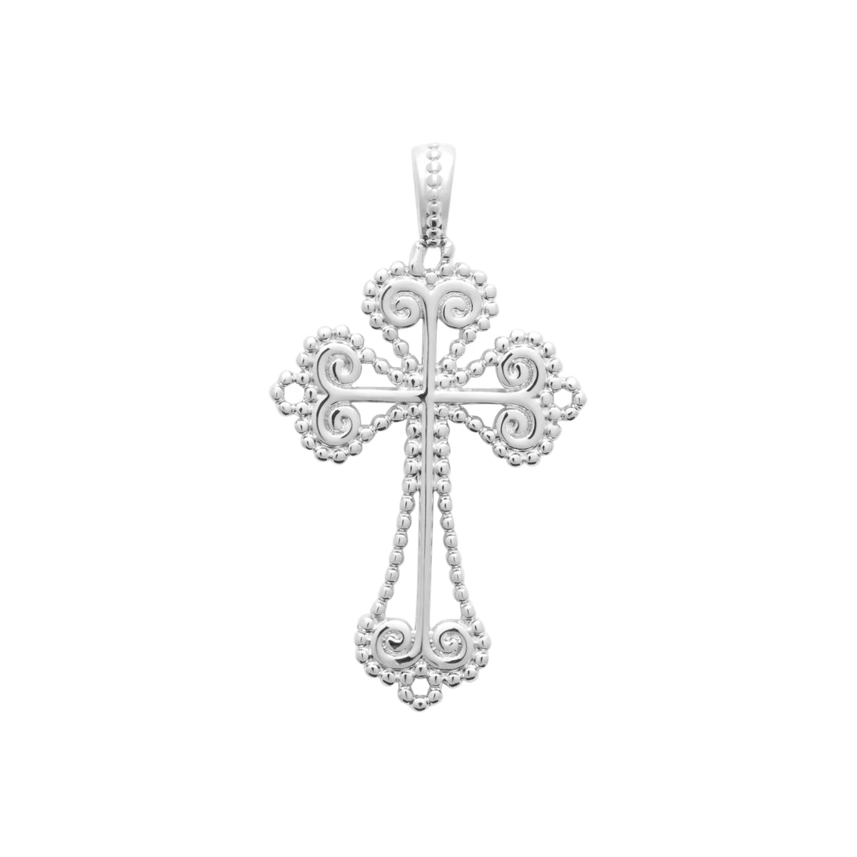 Pendentif croix filigranée en argent rhodié