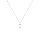 Pendentif croix fine diamantée en argent rhodié vu de profil