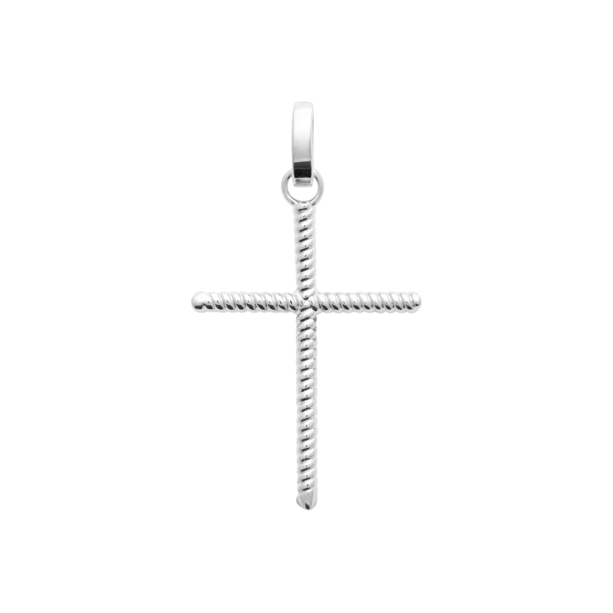 Pendentif croix fine torsadée en argent rhodié