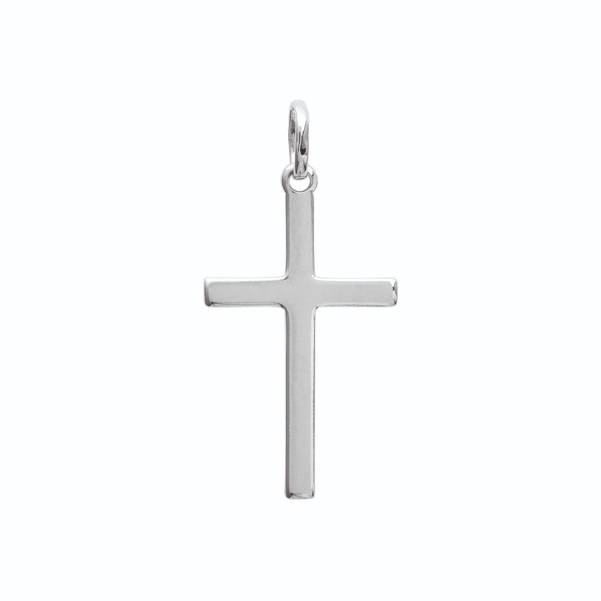 Pendentif croix latine lisse en argent rhodié