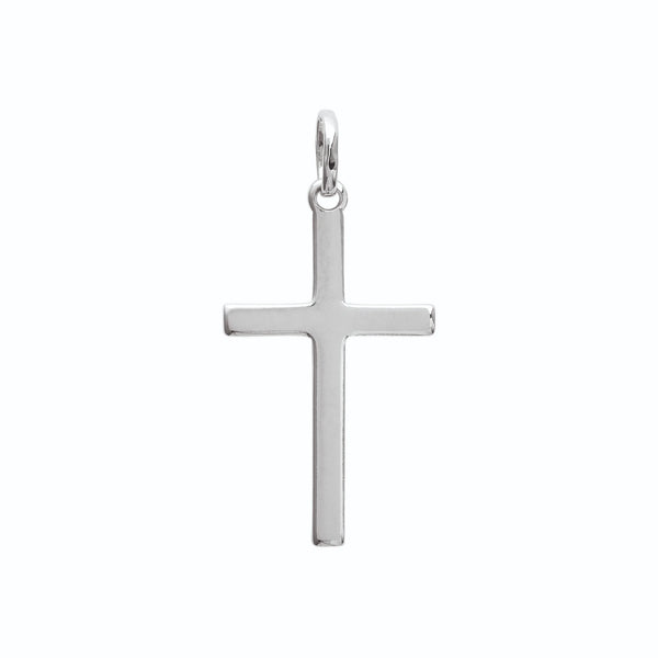 Pendentif croix latine lisse en argent rhodié