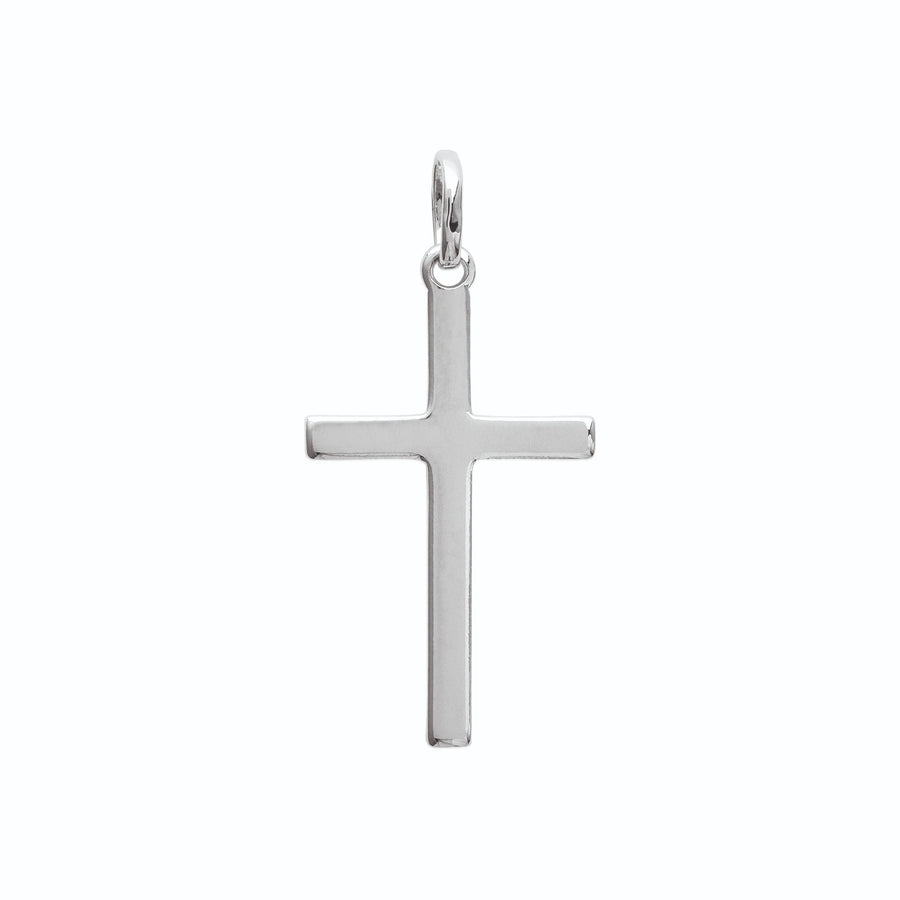 Pendentif croix latine lisse en argent rhodié, vue de face