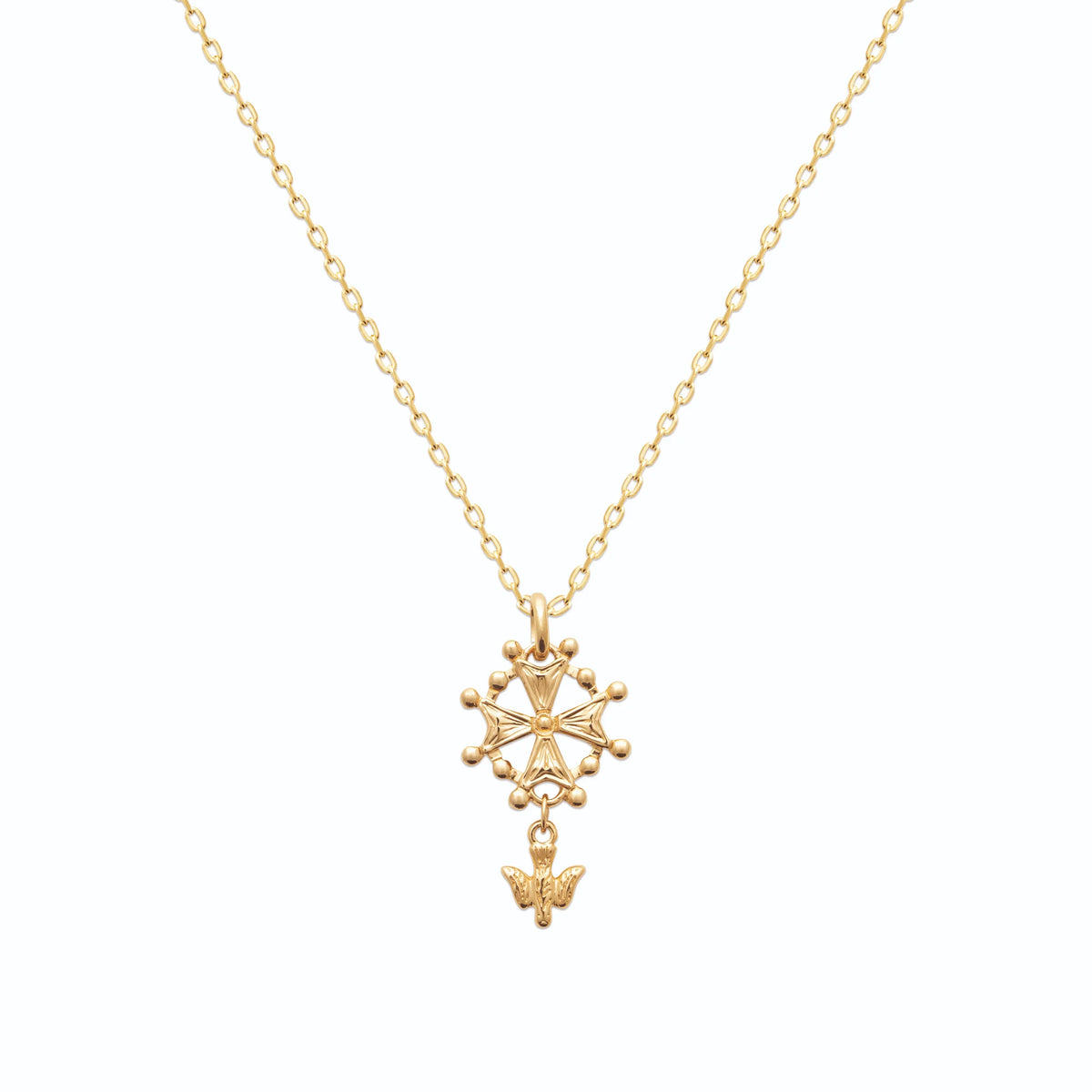 Pendentif croix occitane en plaqué or vu de profil