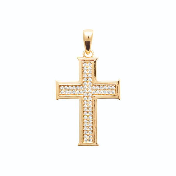 Pendentif croix pavée de zircons en plaqué or