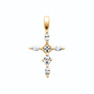 Pendentif croix sertie de zircons navette en plaqué or