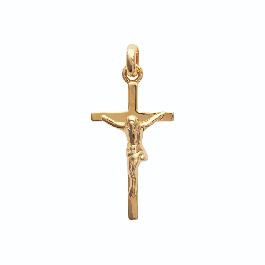Pendentif crucifix latin en plaqué or, vue de face