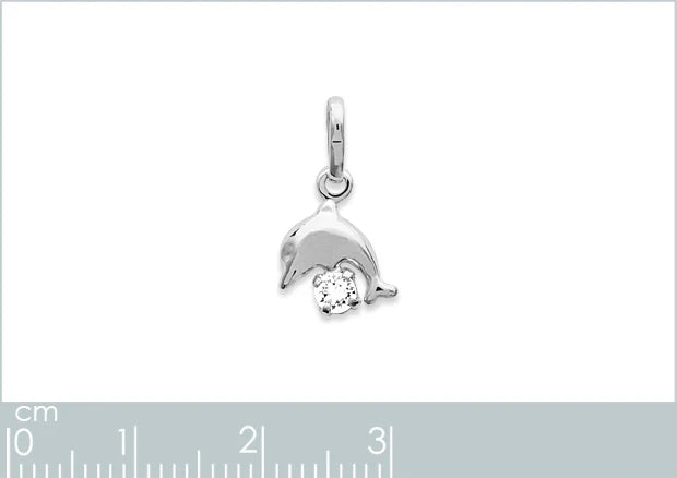 Pendentif dauphin et cristal blanc enfant en argent 925