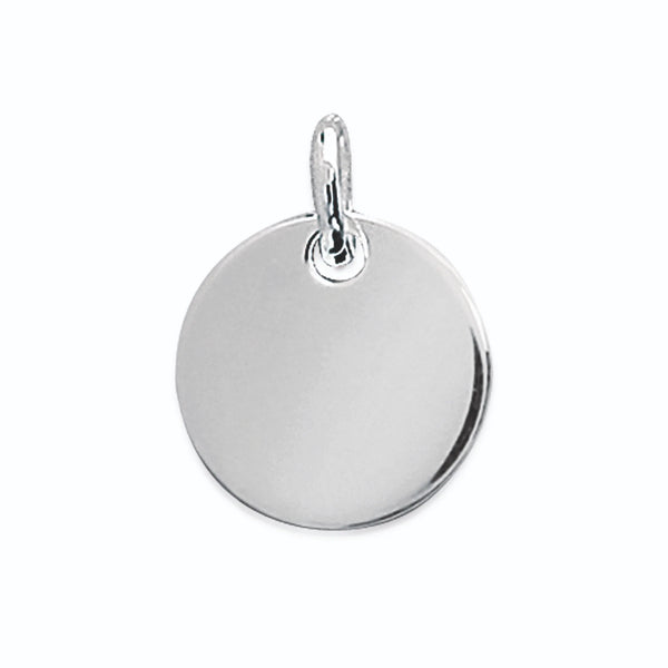 Pendentif grande médaille ronde lisse en argent rhodié