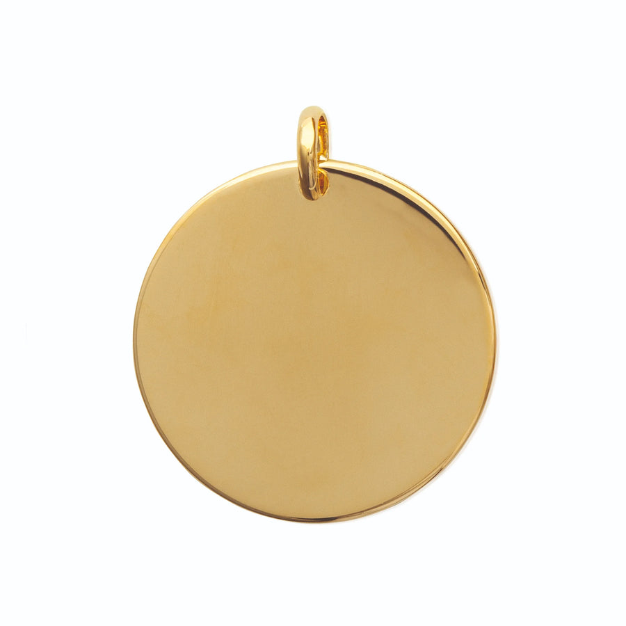 Pendentif grande médaille ronde lisse en plaqué or, vue de face