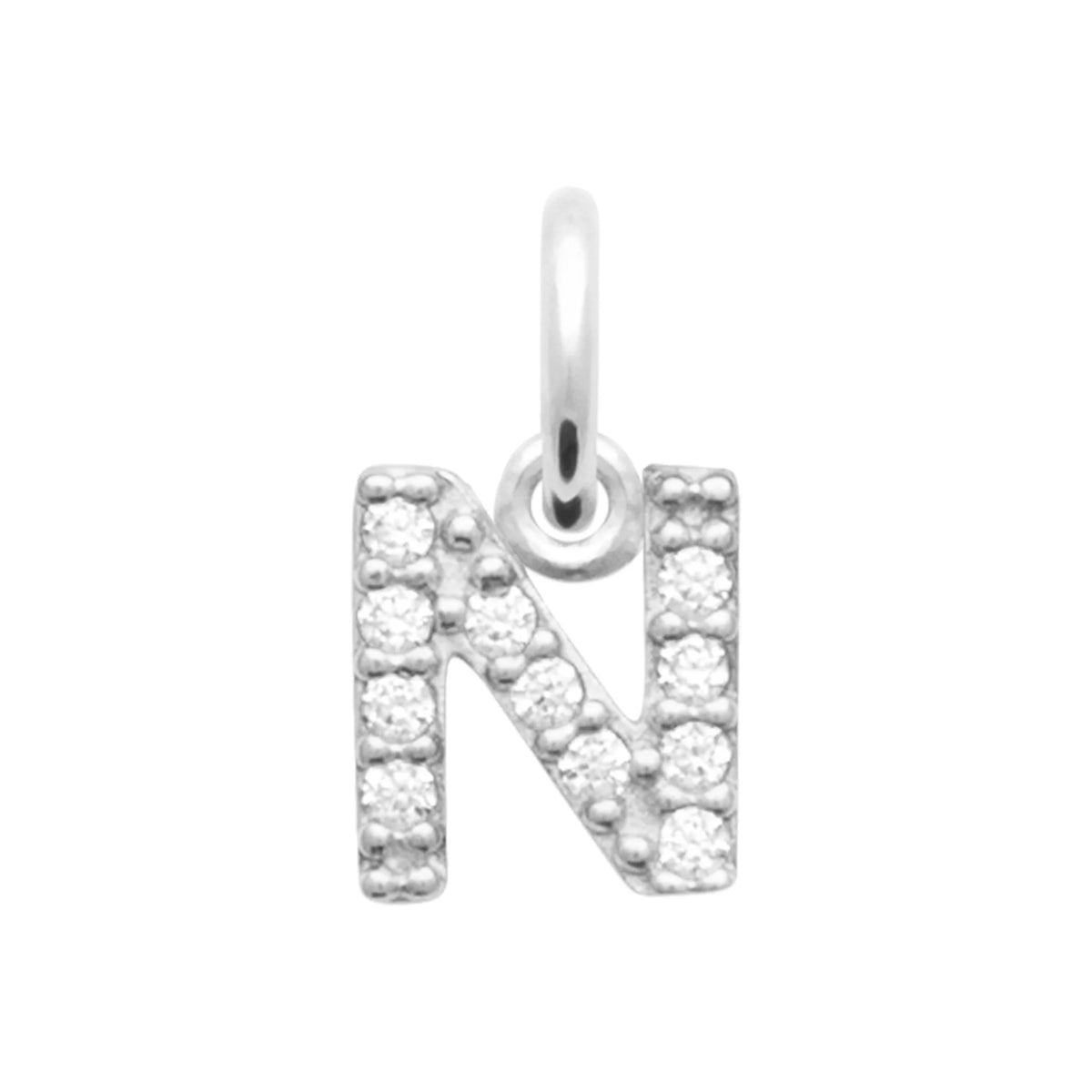 Pendentif initiale sertie de zircons en argent rhodié : lettre N