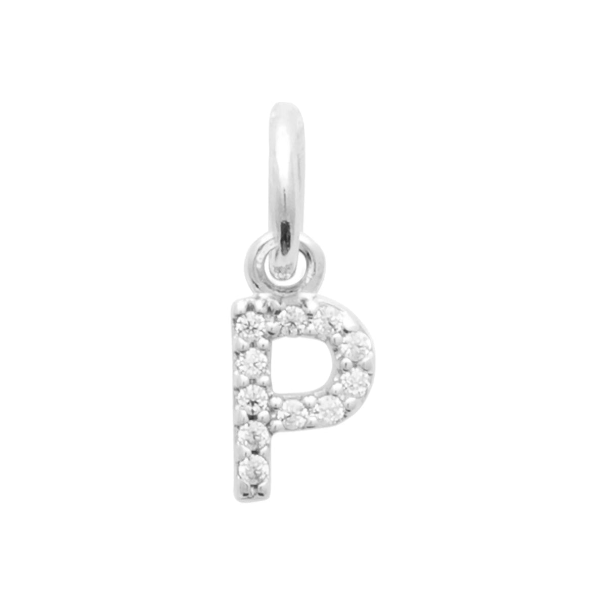 Pendentif initiale sertie de zircons en argent rhodié : lettre P