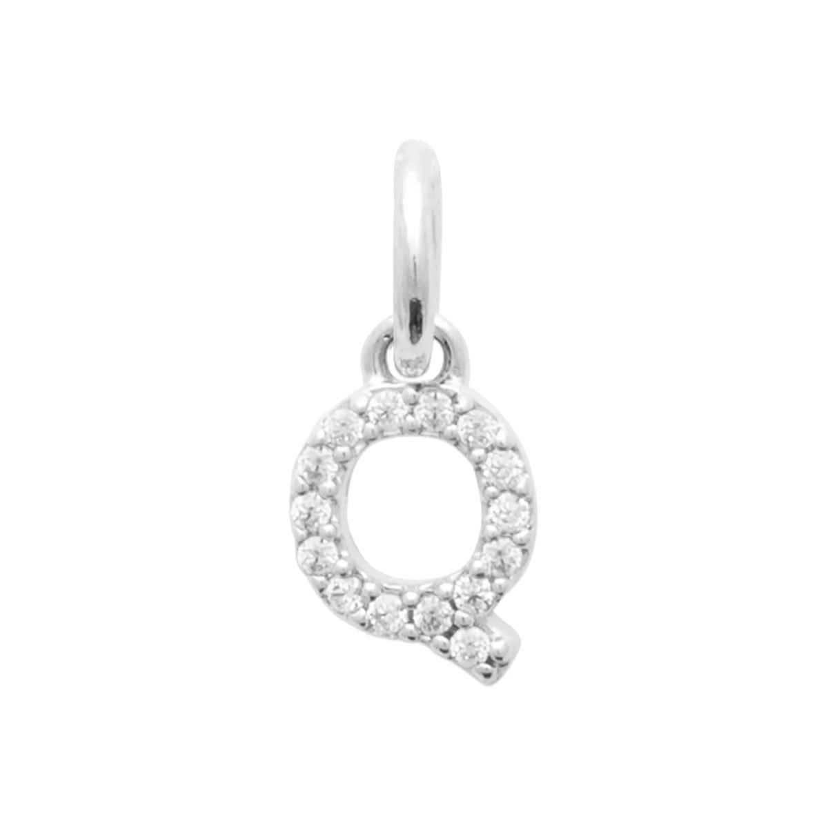 Pendentif initiale sertie de zircons en argent rhodié : lettre Q