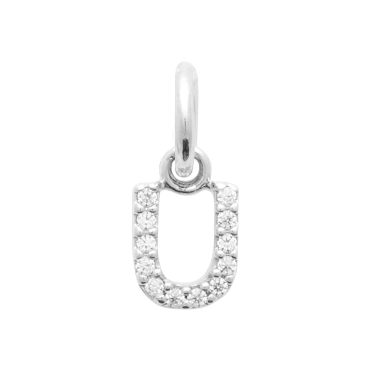 Pendentif initiale sertie de zircons en argent rhodié : lettre U