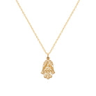 Pendentif main de Fatma filigranée en plaqué or vu de profil