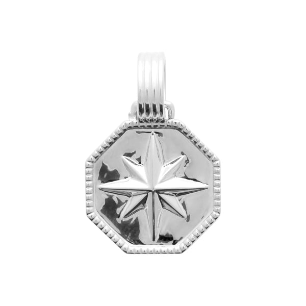 Pendentif médaille octogonale rose des vents en argent rhodié