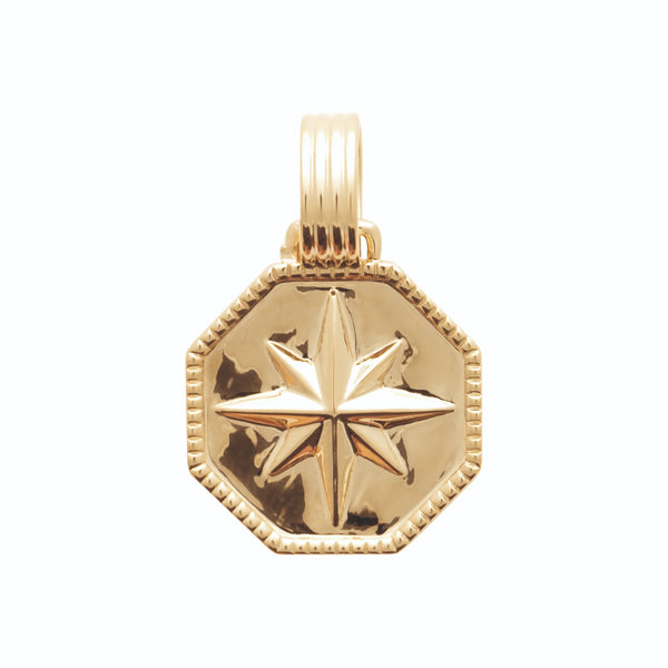 Pendentif médaille octogonale rose des vents en plaqué or