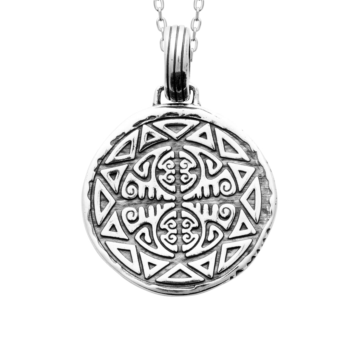Pendentif médaille ronde à motif polynésien en argent 925 homme