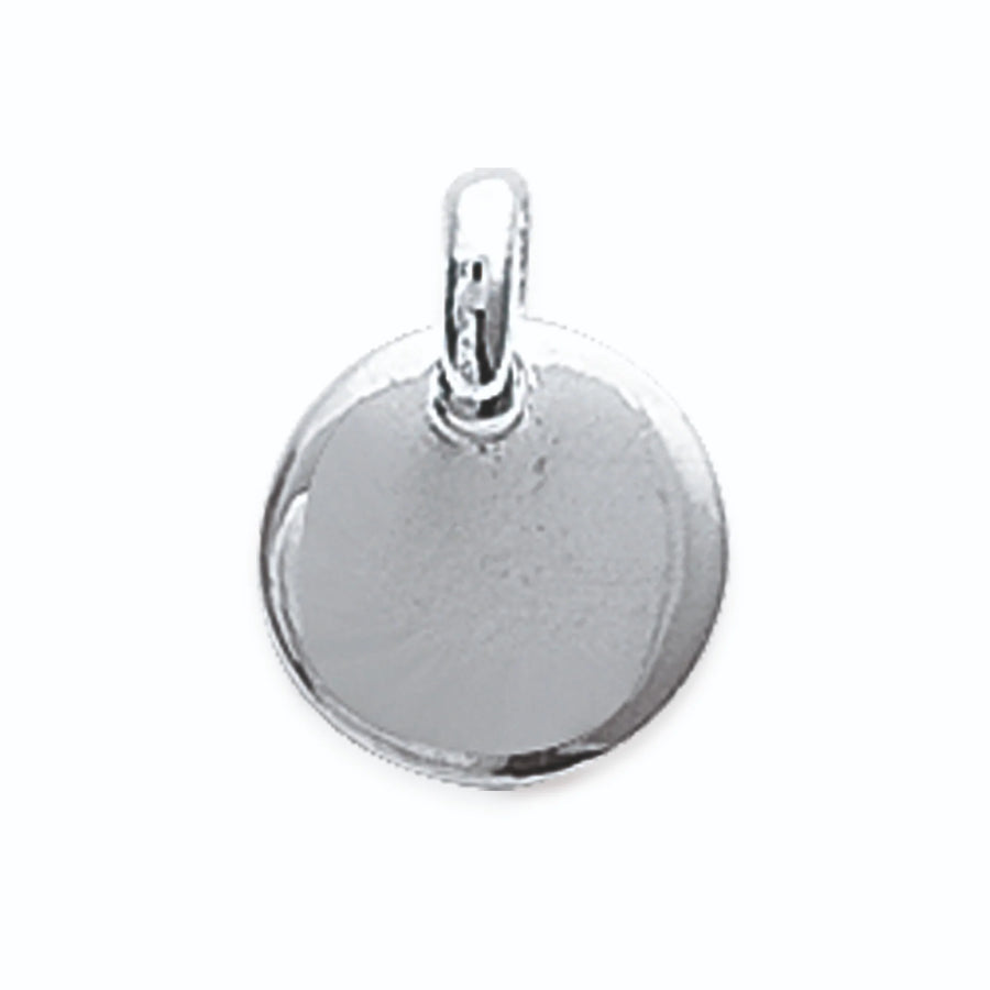 Pendentif médaille ronde lisse 10 mm enfant en argent 925 rhodié, vue de face