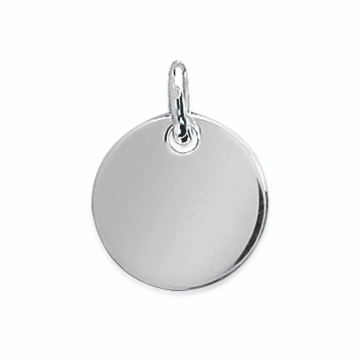 Pendentif médaille ronde lisse en argent rhodié