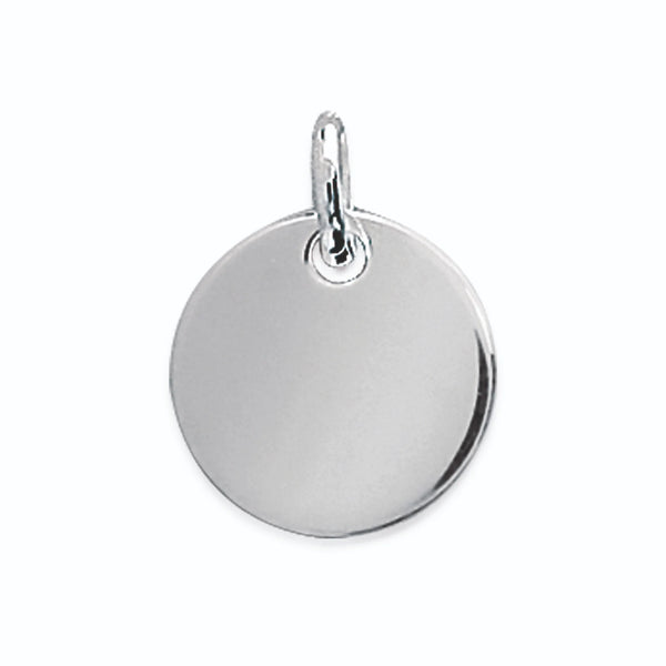 Pendentif médaille ronde lisse en argent rhodié