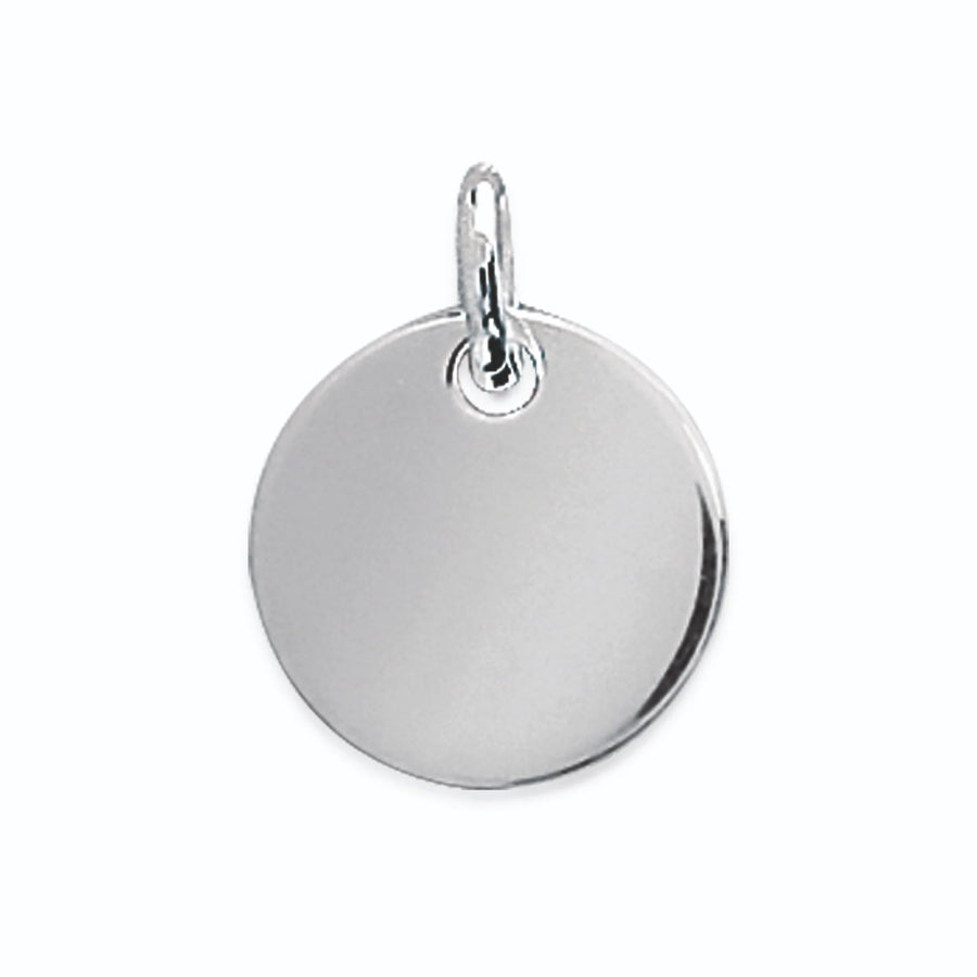 Pendentif médaille ronde lisse en argent rhodié, vue de face