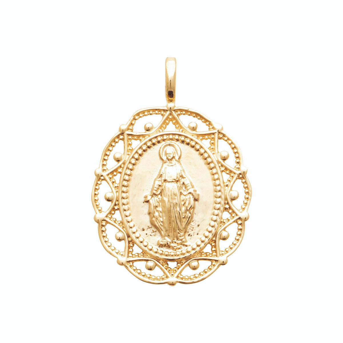 Pendentif médaille Vierge Marie miraculeuse ajourée en plaqué or