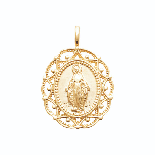 Pendentif médaille Vierge Marie miraculeuse ajourée en plaqué or
