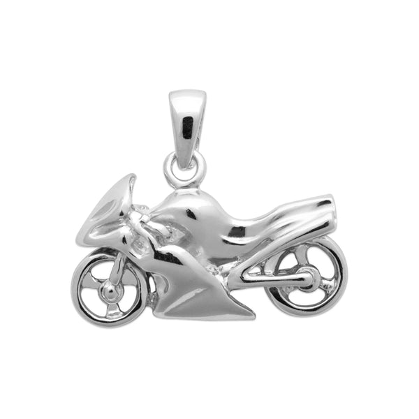 Pendentif moto sportive en argent rhodié