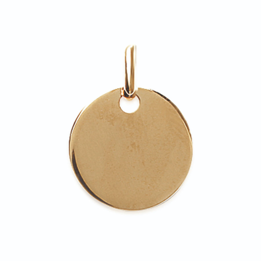 Pendentif petite médaille ronde lisse en plaqué or, vue de face