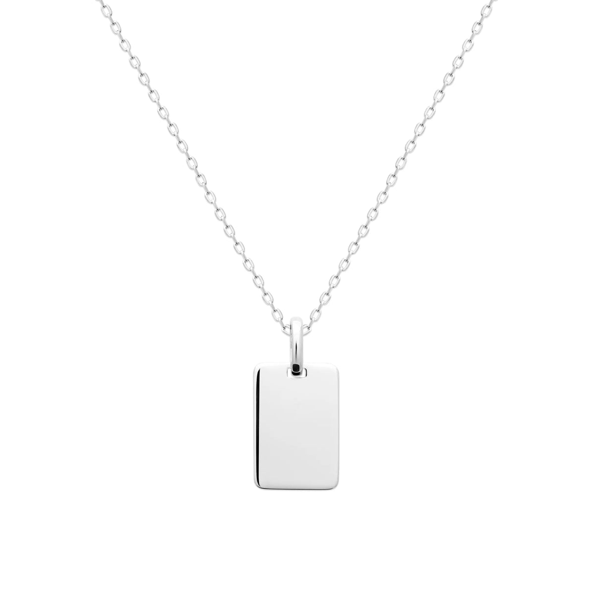 Pendentif petite plaque rectangulaire lisse en argent 925 vu de profil