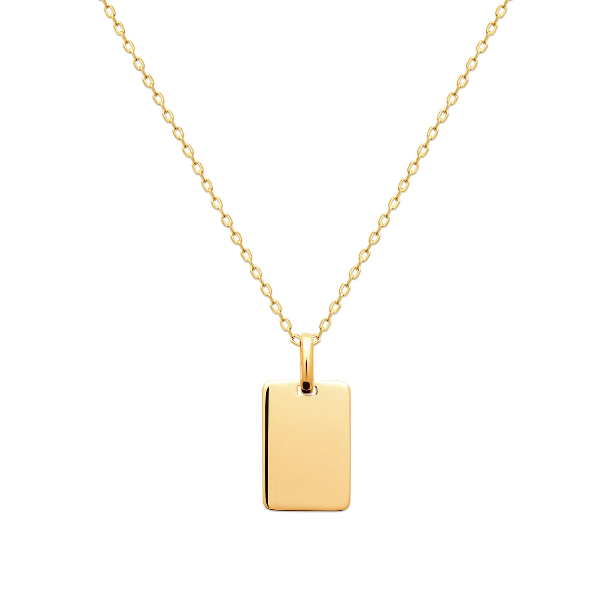 Pendentif petite plaque rectangulaire lisse en plaqué or vu de profil