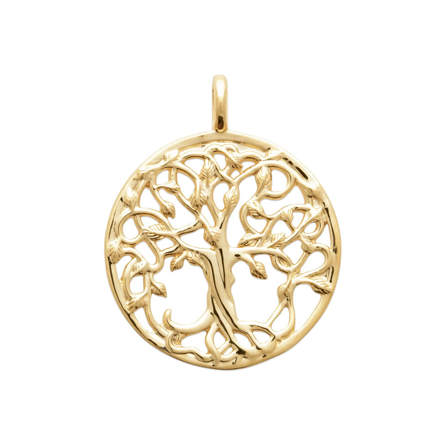 Pendentif arbre de vie ajouré en plaqué or 18 carats, vue de face