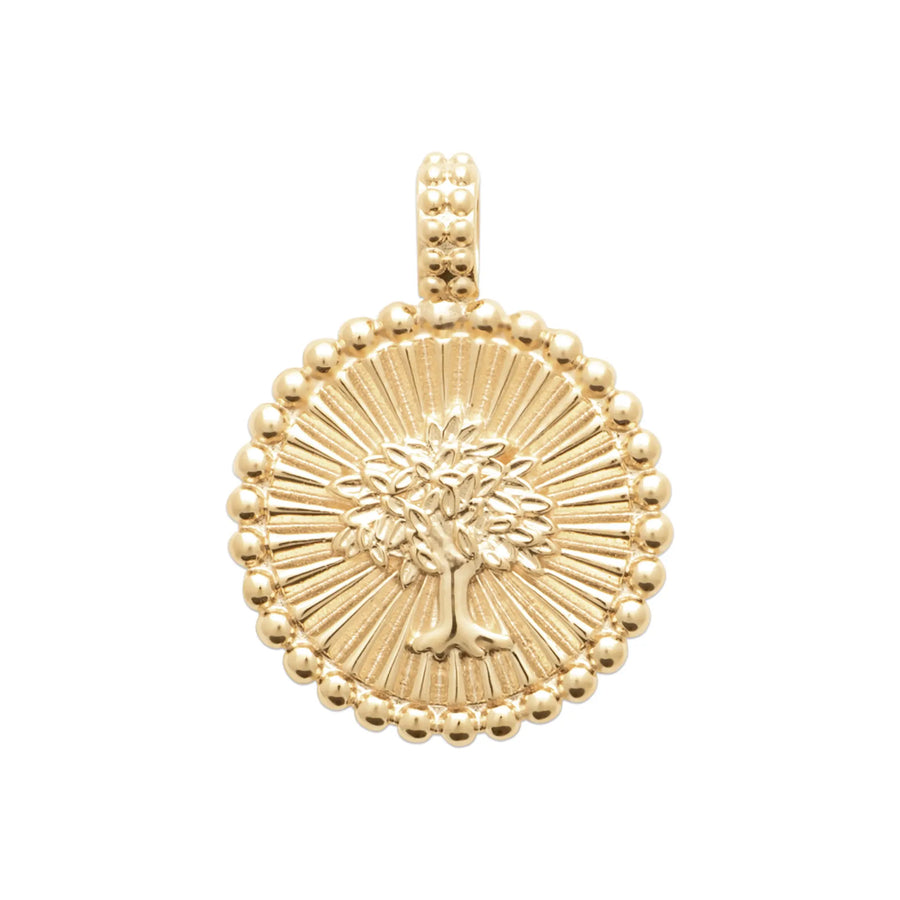 Pendentif arbre de vie à contour perlé en plaqué or 18 carats, vue de face