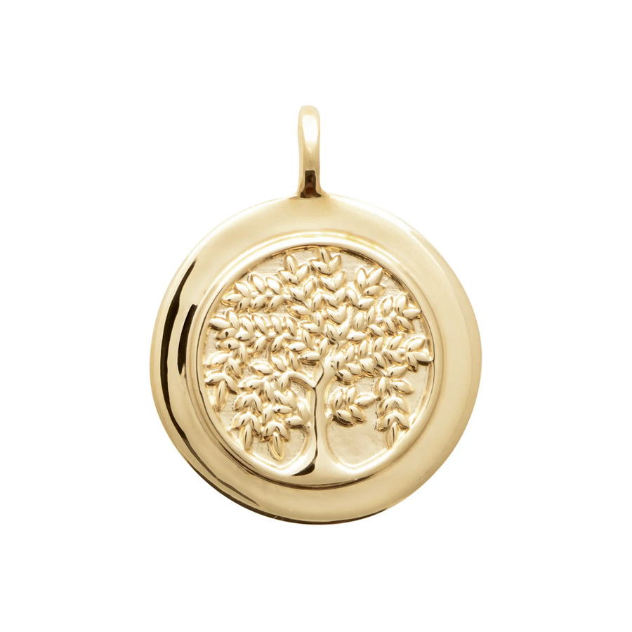 Pendentif médaillon arbre de vie en relief en plaqué or 18 carats, vue de face