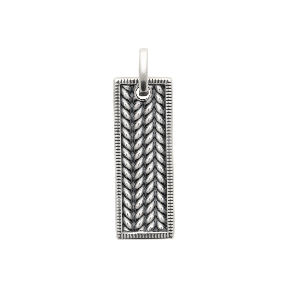 Pendentif plaque rectangulaire tressée en épi en argent 925