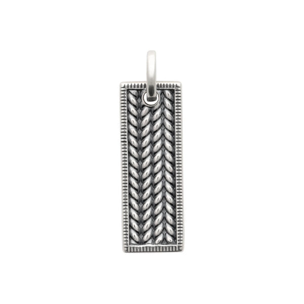 Pendentif plaque rectangulaire tressée en épi en argent 925