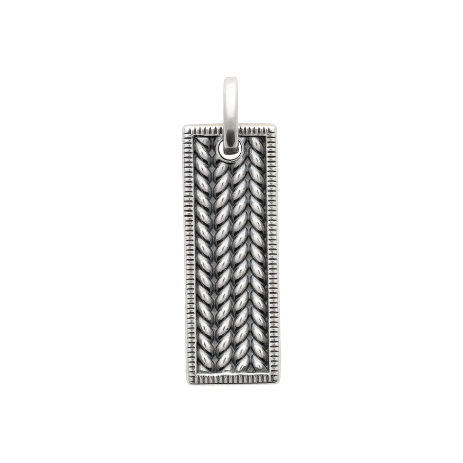Pendentif plaque rectangulaire tressée en épi en argent 925, vue de face