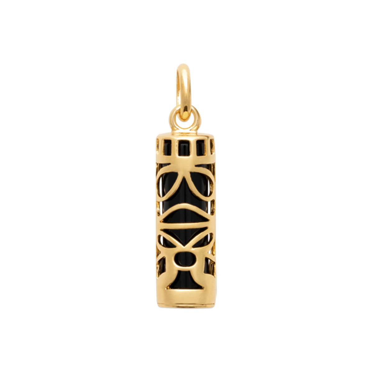 Pendentif tiki ajouré sur pierre noire en plaqué or